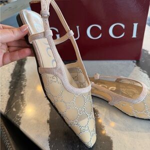 Gucci Beige and Silver Flats